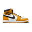 Air Jordan 1 Retro High OG Men's trainers in yellow ochre and black, side profile showing leather upper, high-top design, and black Nike Swoosh.
