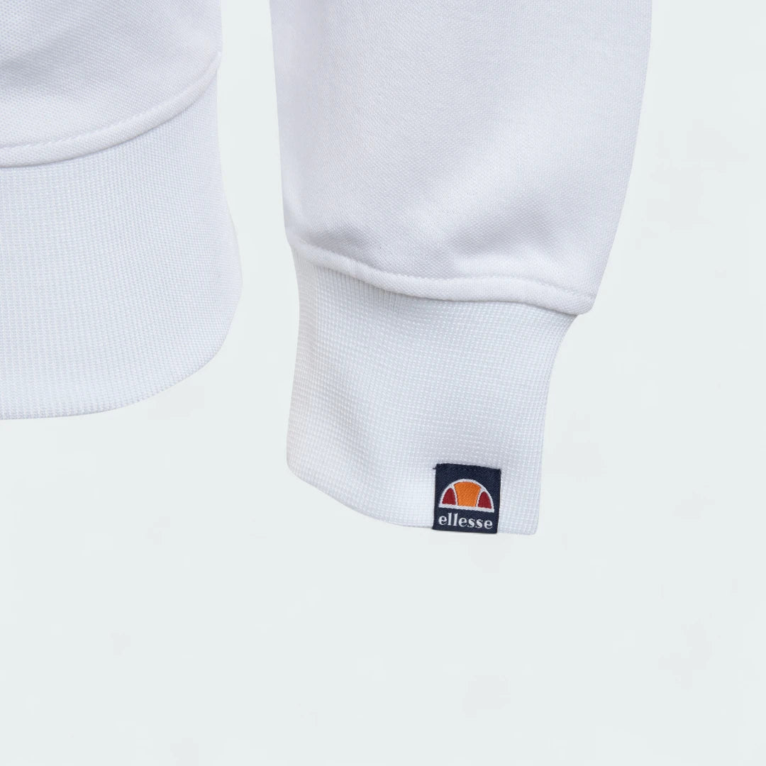Detailed zoom on the ribbed stand-up collar and full zipper of the Ellesse Rimini Track Jacket, highlighting its classic construction.