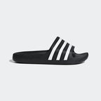 Capturing the sleek monoblock silhouette and the iconic Cloud White 3-Stripes electrification against the Core Black EVA upper.