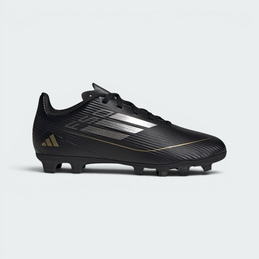 Highlights the high-velocity "Gold Metallic" F50 branding and the professional texture of the synthetic upper.