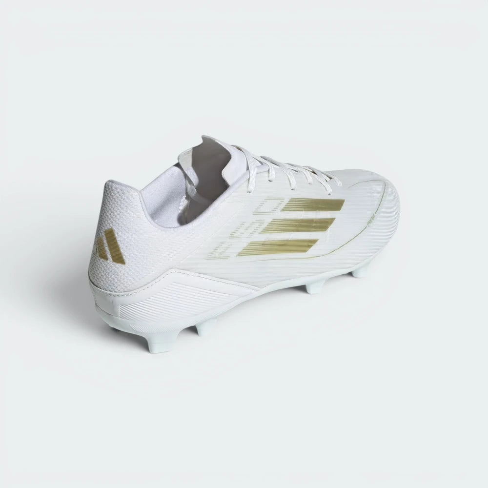 Focuses on the rigid heel counter structure and the professional layout of the golden F50 branding accents.