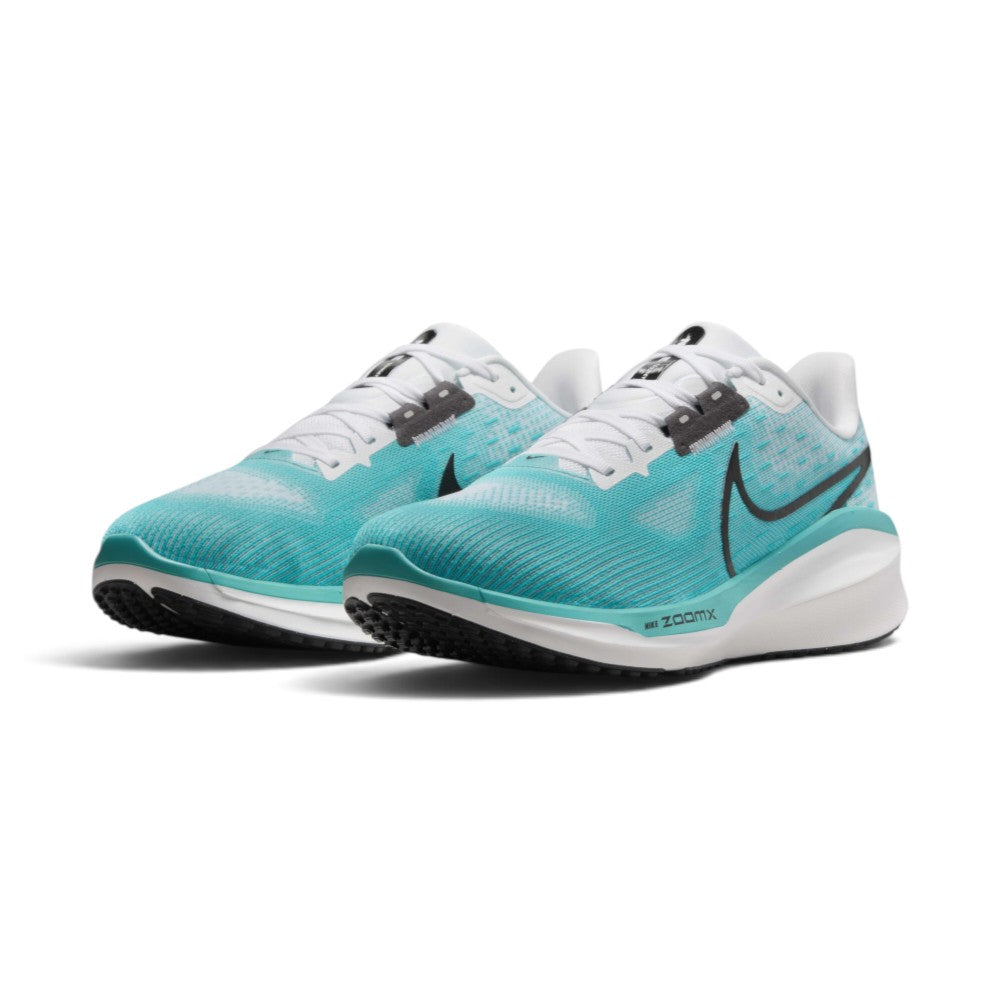 Emphasises the sculpted three-quarter stance of the road runners, highlighting the vibrant Dusty Cactus mesh uppers, contrasting white tongue accents, and thick dual-density stacked midsole geometry.