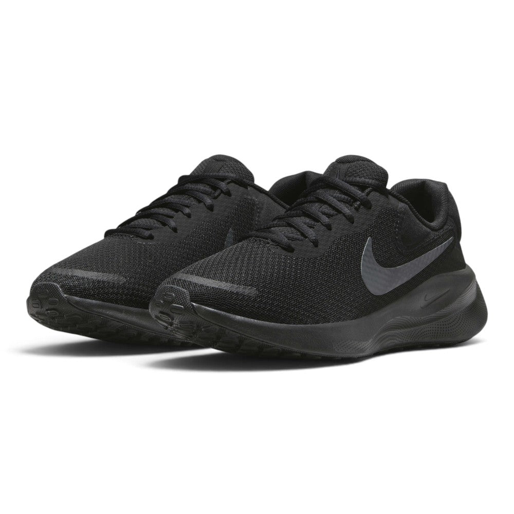 Emphasising the low-slung, modern road-running stance and the clean, uniform texture of the stealthy Black and Off-Noir build.