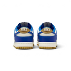 Nike Dunk Low Women's White Leather Trainers FB7173-141 back view showing embroidered Nike logo and heel tab