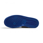 View of the outsole of the Air Jordan 1 Hi Retro OG Women's yellow/blue trainers, showing the durable rubber sole and classic traction pattern.