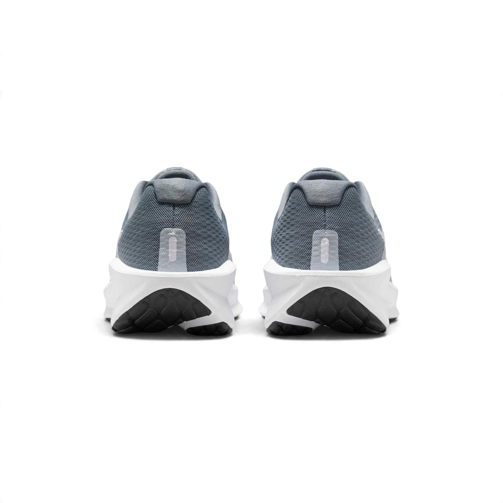 Close-up rear angle focusing on the supportive textile heel counter, Wolf Grey pull-assist detailing, soft Achilles collar cushioning, and sculpted foam heel bevel.