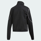 Adidas Women's Archival Track Jacket in black, back view showcasing the plain design and the structured knit fabric.