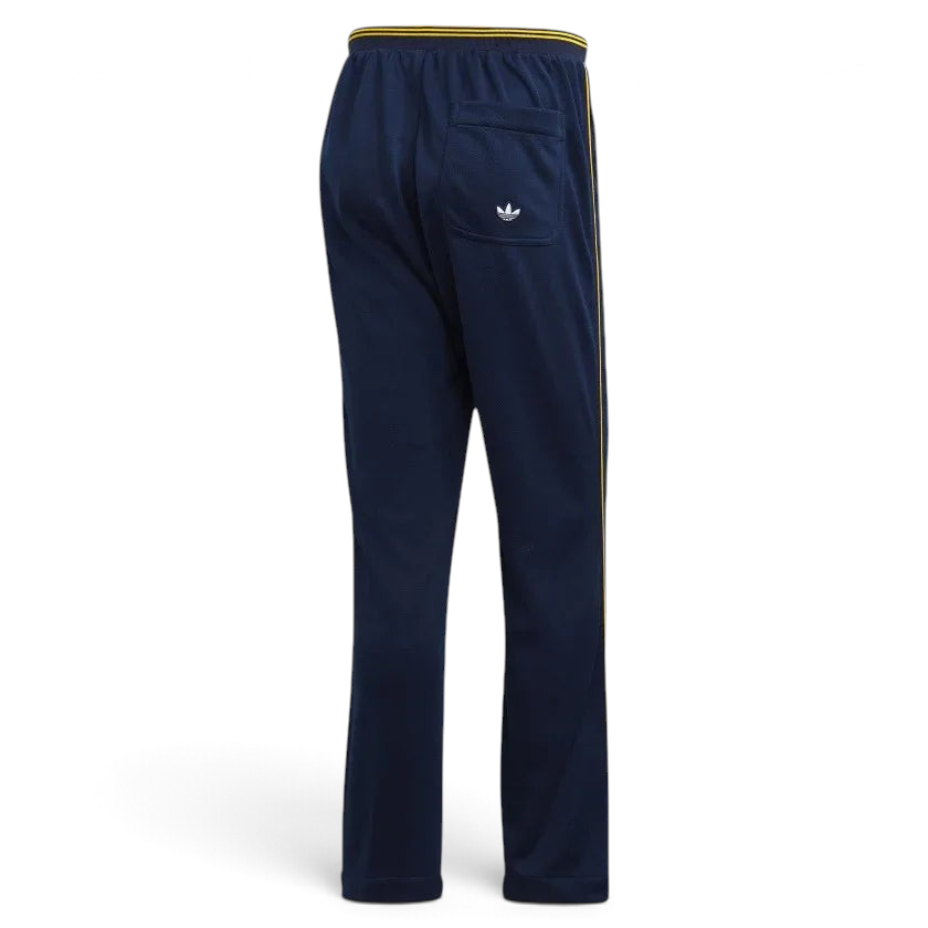 Adidas Recycled Track Pants Men's in dark blue, back view showcasing the plain design and ribbed cuffs.