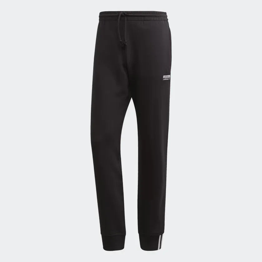 Adidas R.Y.V. Sweat Pants Men's in black, front view showing elastic waistband, drawcord, tapered legs, and side pockets.