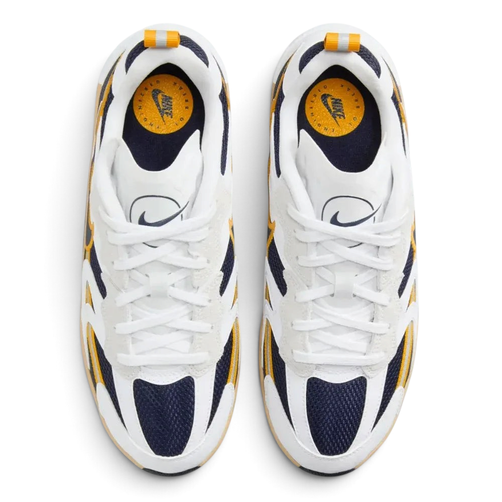 Top-down view of the Summit White Nike Jam shoes, highlighting the breathable mesh panels and the technical lacing system designed for a secure fit.