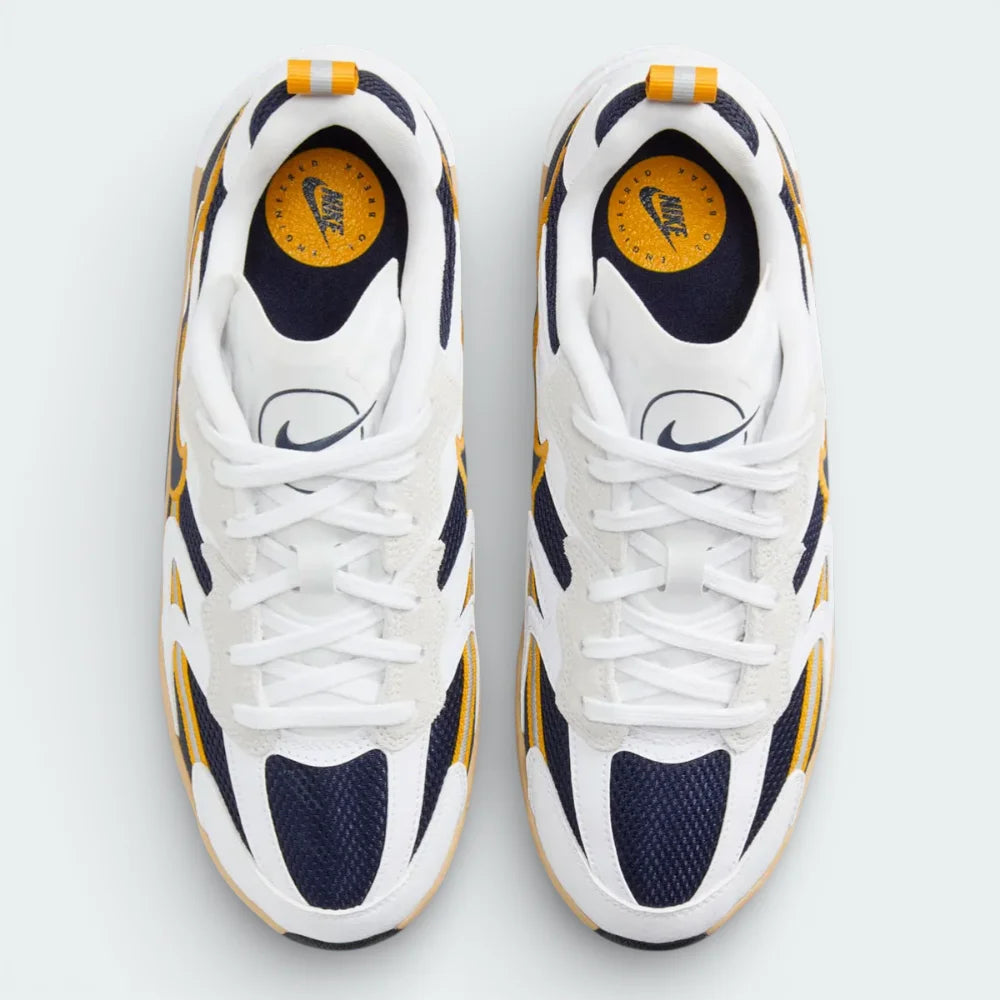 Top-down view of the Summit White Nike Jam shoes, highlighting the breathable mesh panels and the technical lacing system designed for a secure fit.