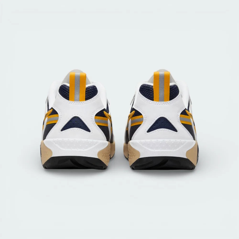 Rear view focusing on the structured heel support and the upside-down Nike logo designed to look correct when you're in a freeze or handstand.