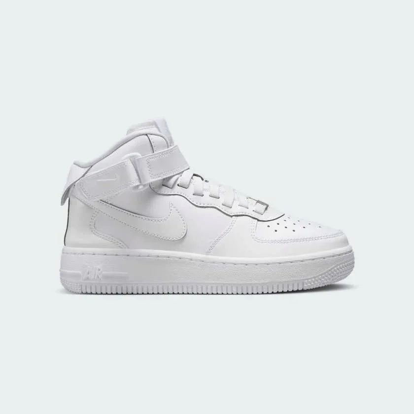 Nike Air Force 1 Mid EasyOn Juniors White FN1193-111 side view showing mid-top design and ankle strap Main image