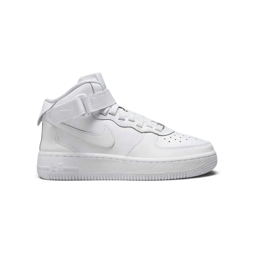 Nike Air Force 1 Mid EasyOn Juniors White FN1193-111 side view showing mid-top design and ankle strap