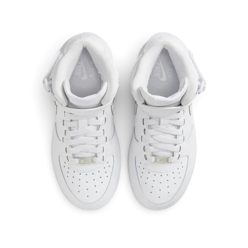 Nike Air Force 1 Mid EasyOn Juniors White FN1193-111 top view showing laces, padded tongue, and strap
