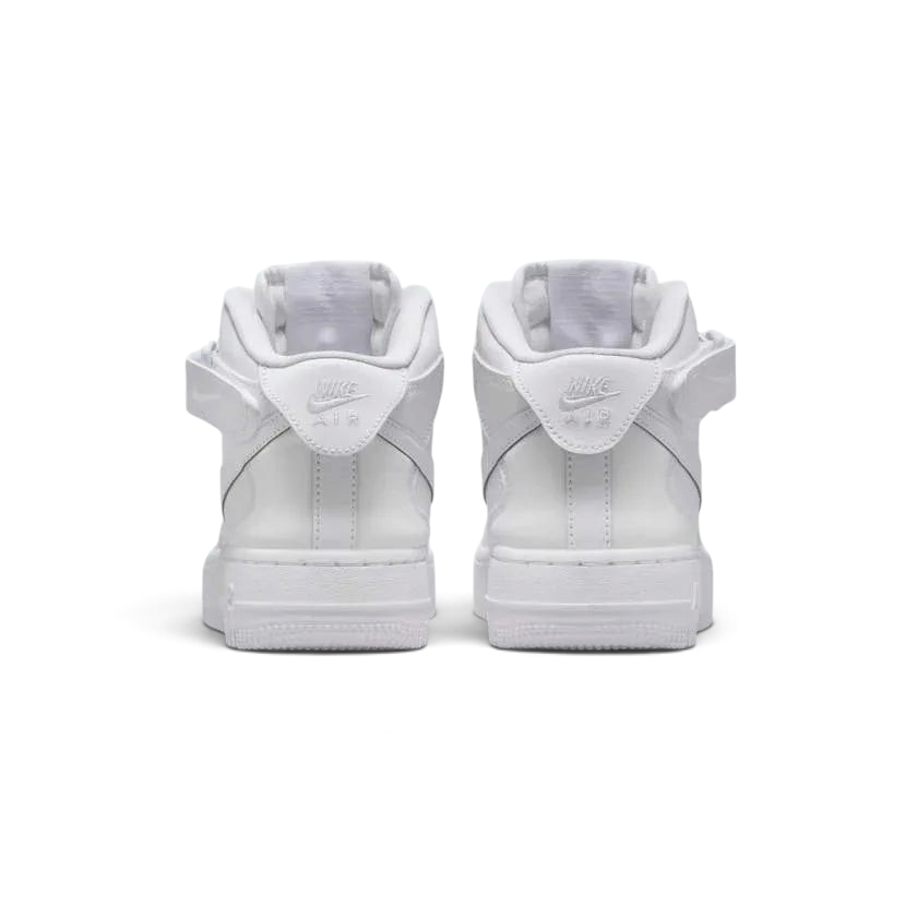 Nike Air Force 1 Mid EasyOn Juniors White FN1193-111 back view showing EasyOn hinge and heel tab