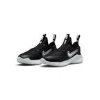 Angled shot of both Nike Flex Runner trainers, showcasing the slip-on silhouette and sleek monochrome design.