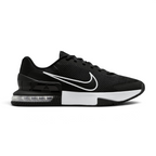 Highlights the high-velocity sweep of the crisp White Nike Swoosh, showing the professional, texturized weave of the Black upper mesh, the sticky rubber wrapping up the side, and the clear window of the visible performance Max Air unit in the heel.