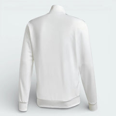 Rear view, showing the clean white design and the snug fit of the ribbed hem.