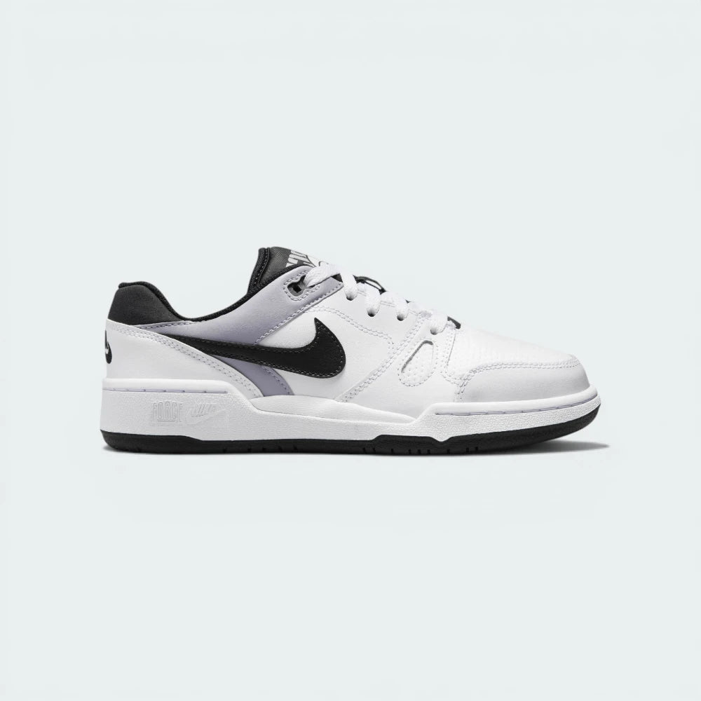 The White Full Force Low, highlighting the Pewter Swoosh and the retro '80s paneling. Main image