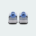 Nike Air Force 1 Juniors Grey Trainers FV5948-003 back view showing heel tab with Nike Air embroidery and low-cut collar