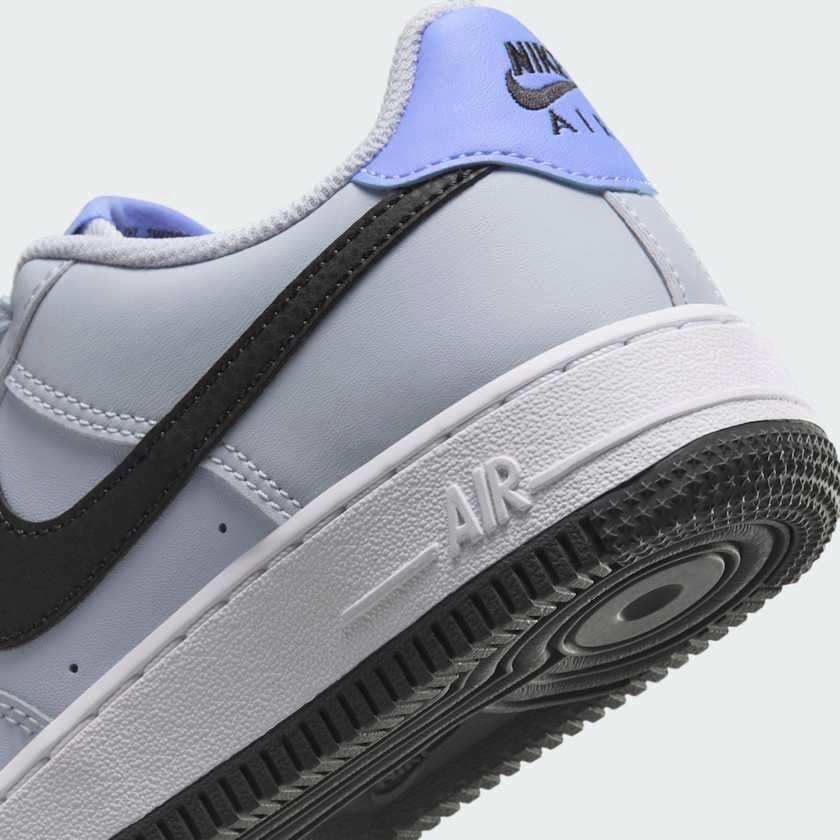 Rear underside close-up of Nike Air Force 1 Juniors Grey Trainers FV5948-003 heel and outsole tread pattern