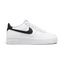 Side profile of the White/Black Nike Air Force 1 Junior, showcasing the bold black Swoosh against the crisp white leather.