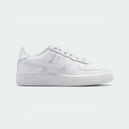 Highlights the clean, low-cut silhouette and the iconic stitched leather overlays.