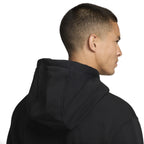 Close-up profile view focusing on the soft-lined hood construction, clean collar binding, and smooth structure of the black fabric.