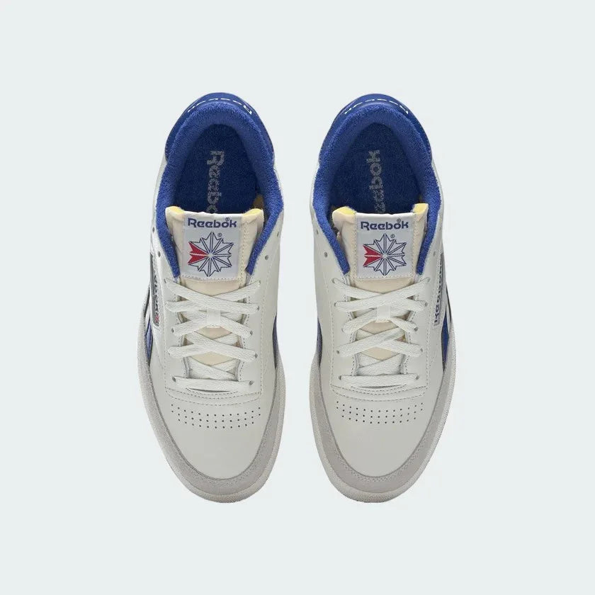 Top-down view of Reebok Club C Revenge Vintage Men's sneakers showing tongue, laces, and branding
