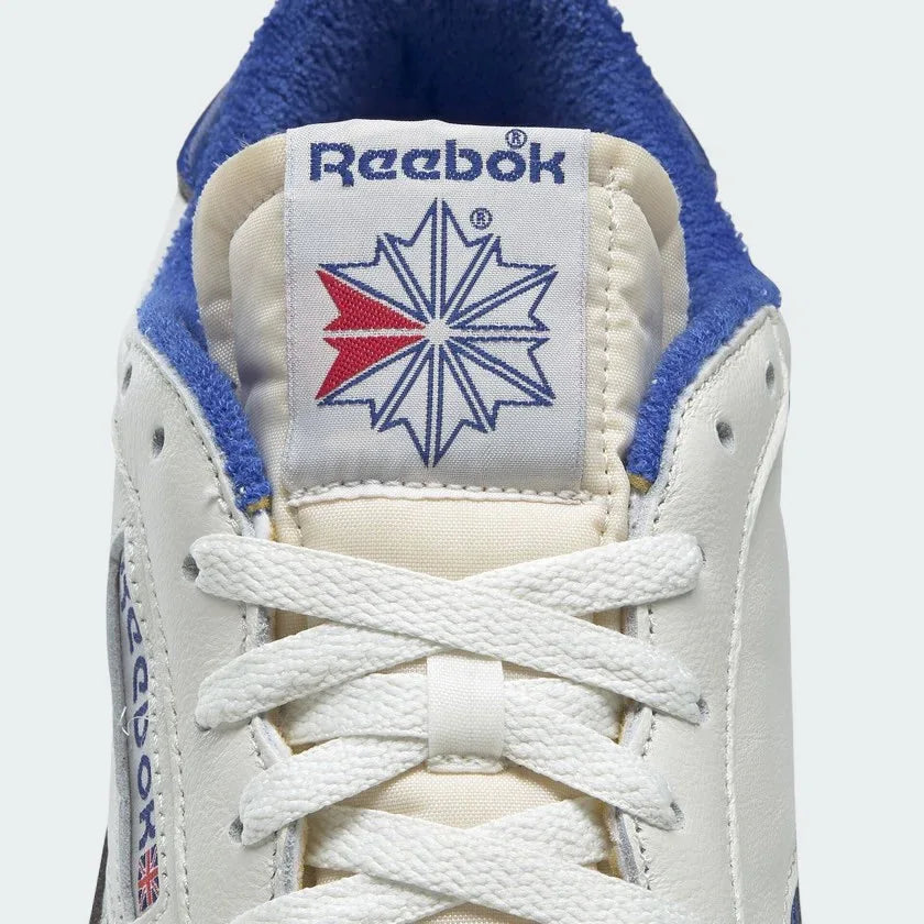 Close-up top view of Reebok Club C Revenge Vintage Men's tongue and lacing details