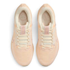 Focuses on the locked-in central lacing layout, displaying flat cream laces, padded mesh tongues with Pink Oxford branded tabs, cushioned collars, and soft insoles printed with circular pinwheel graphics.