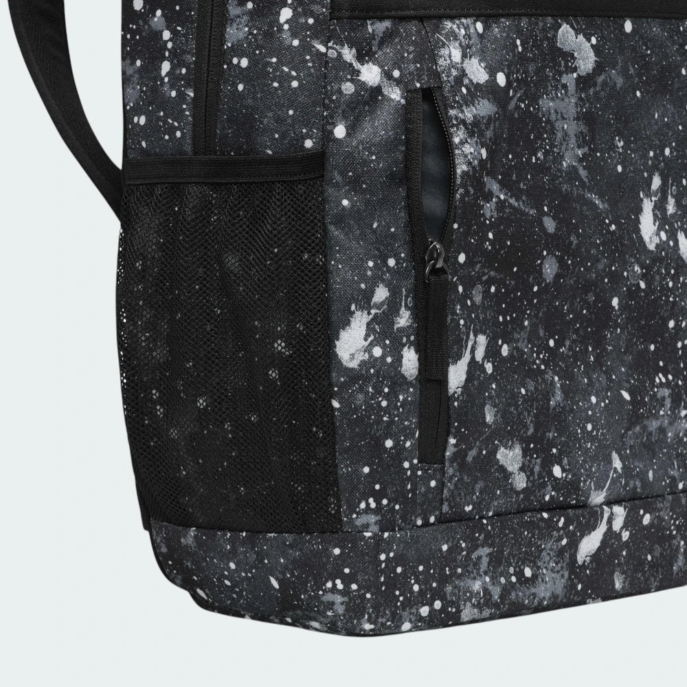 Close-up of the front zippered pocket, highlighting the durable fabric texture and the contrast Nike logo branding.