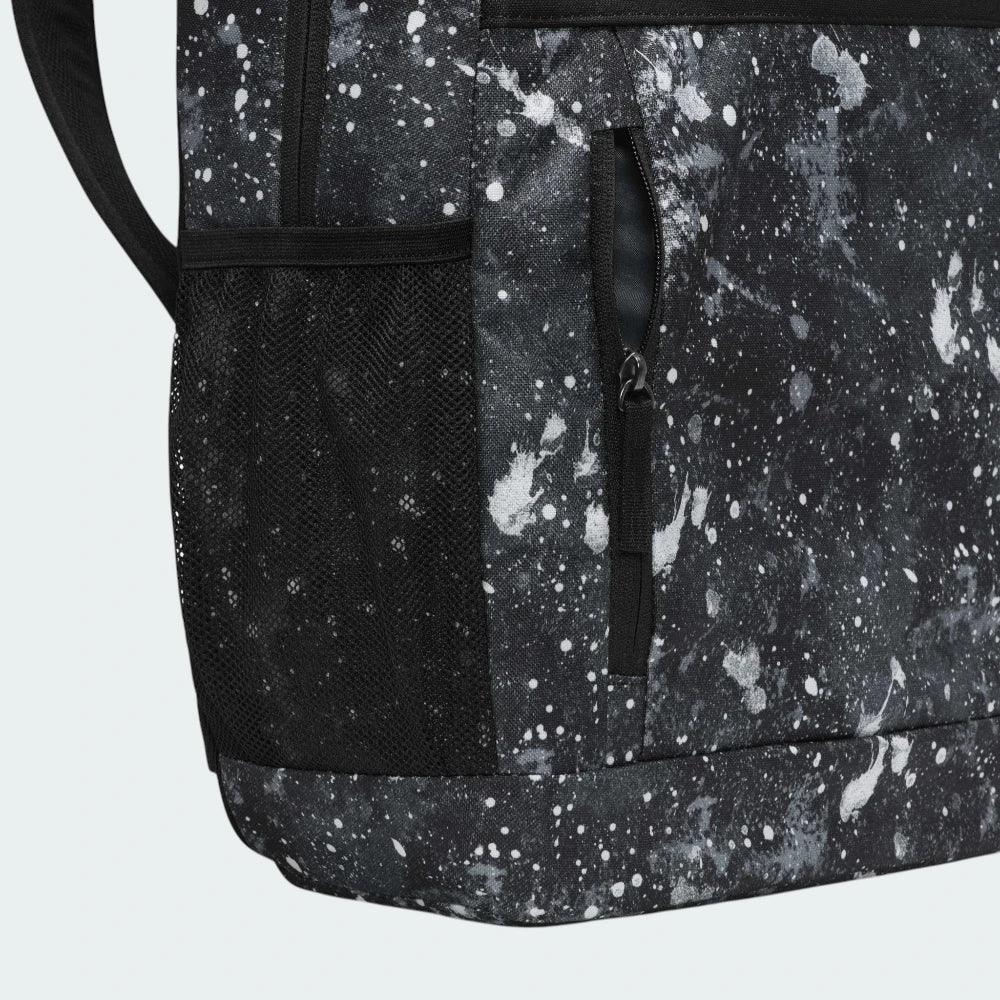 Close-up of the front zippered pocket, highlighting the durable fabric texture and the contrast Nike logo branding.