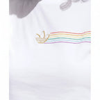 Details the premium precision of the high-definition ink print tracking across the colorful linear front graphic, framing the razor-sharp border lines.