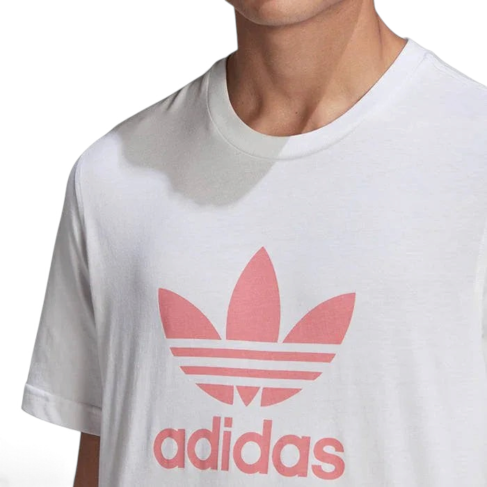 Trade Sports white cotton t-shirt with a large pink Trefoil logo on the chest, featuring a relaxed crewneck fit.