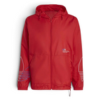 Trade Sports Adidas Originals scarlet red windbreaker with hood, front zip, and blue and white Trefoil sleeve details.