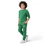 Trade Sports child wearing green adidas x LEGO fleece track pants with zip-off legs and matching green sweatshirt.