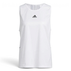 Trade Sports white Adidas basketball tank top with black logo and dropped armholes for women