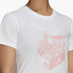 Trade Sports Adidas white cotton t-shirt featuring a pink Paris shoebox graphic print on the chest.