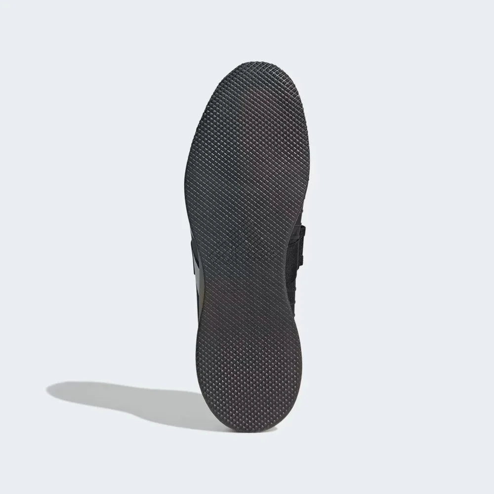 View of the outsole of the Adidas Adipower Weightlifting III Men's shoes, showing the durable rubber sole designed for floor contact and traction.