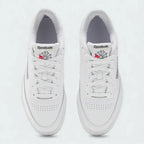Top-Down view of a pair of Reebok Classic Club C 85 Unisex trainers in white, highlighting their clean shape and lace-up closure.