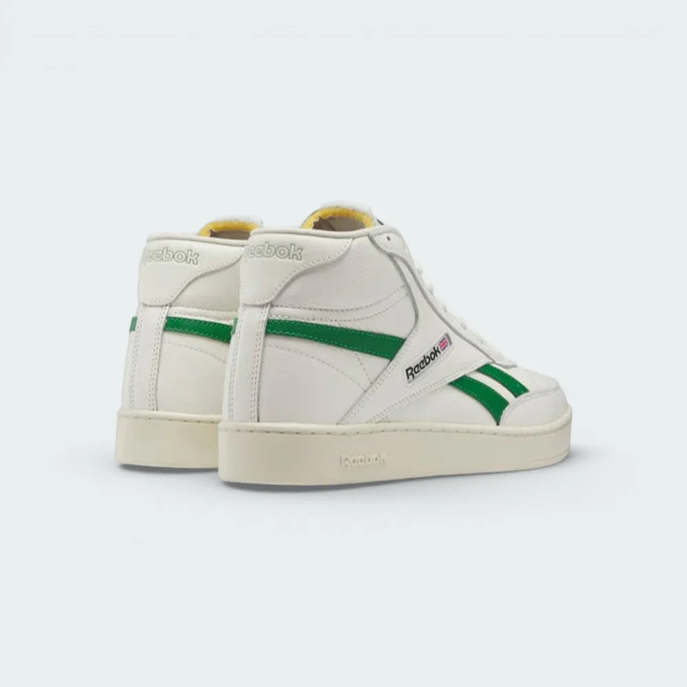 Rear view focusing on the high-top heel collar and the clean, precise stitching of the Chalk leather panels.