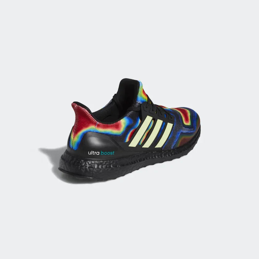 Rear view of the Adidas Ultraboost BM Men's trainers, focusing on the supportive heel counter and branded heel pull tab.