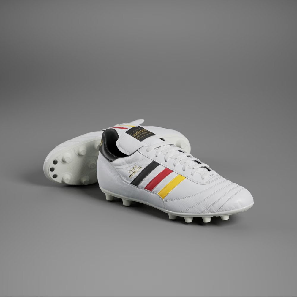 Emphasising the sleek, low-profile silhouette and the vibrant national team colours.