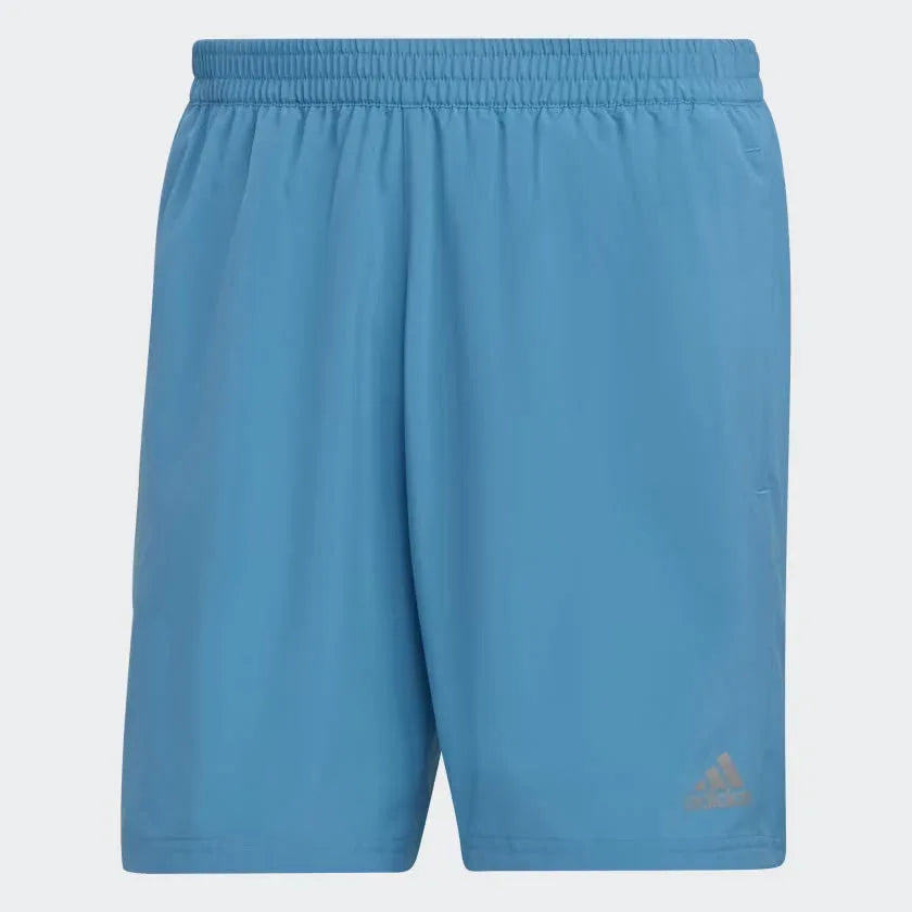 adidas Men's Run It Running Shorts H36473 front view showing blue fabric and adidas logo