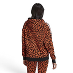 Adidas x Rich Mnisi Hoodie Women's in an orange and black leopard print, back view showcasing the continuation of the all-over graphic.