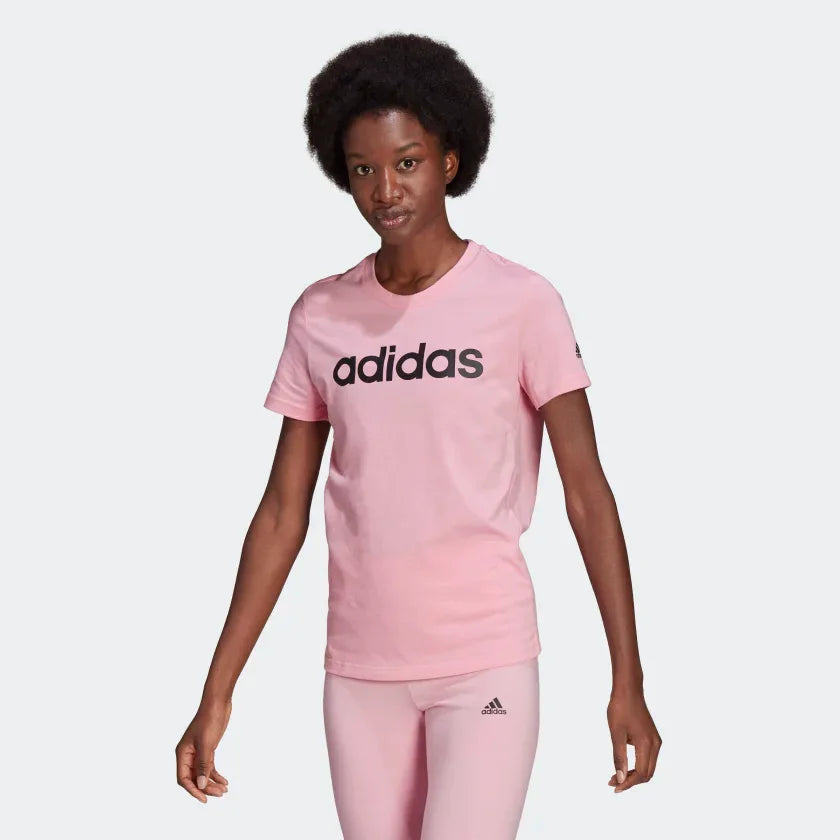 Adidas Women's Essentials Slim Logo T-Shirt HD1681 styled on a model, showcasing slim fit and versatility Main image