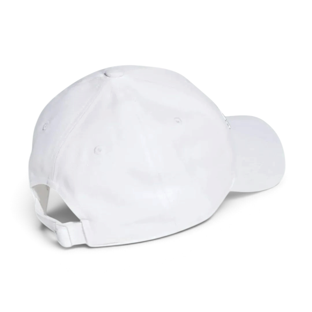 Adidas Originals Graphic Retro Baseball Cap in white, side view showing the six-panel construction and eyelet venting.