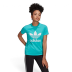 adidas Adicolor Women's Trefoil T-Shirt HE6869 worn standing showing casual fit and logo placement